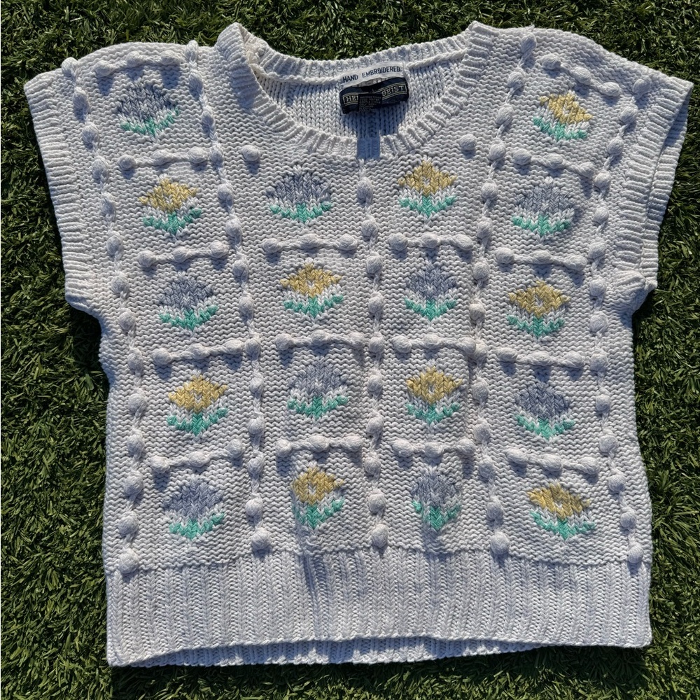 Vintage Knitted and Hand Embroidered Floral Sweater by Herman Geist